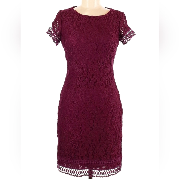 Brand New Laundry By Shelli Segal - Burgundy Lace Dress Sz 10 - Picture 7 of 15